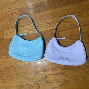 Kendall+Kylie Set of 2 Pastel Shoulder Bags Faux Pebbled Leather Purple Blue